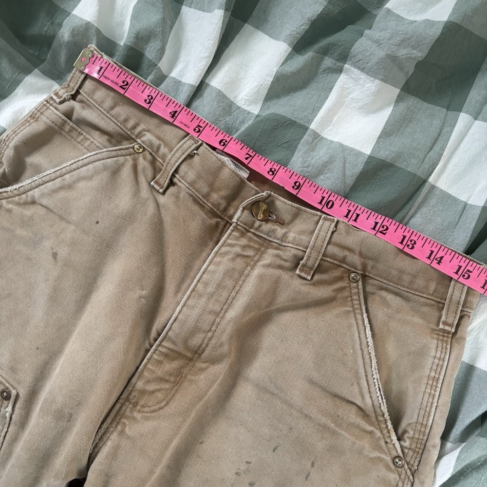 Vintage Carhartt Original Dungaree Fit Pants Mens Tan Flannel Lined Distressed - Picture 12 of 15
